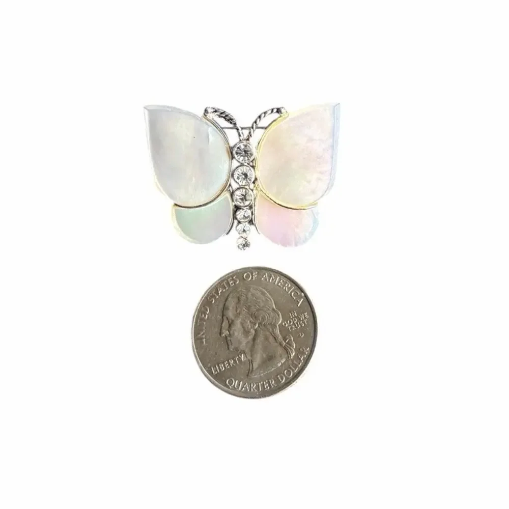 Vintage Monet Mother-of-Pearl and Rhinestone Butterfly Brooch
